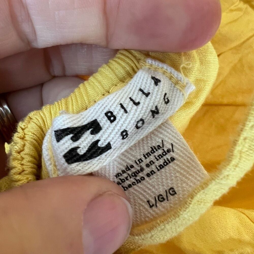 Billabong Yellow Cotton Puff Sleeve Tiered Midi Dress Size L Boho Cottagecore - Picture 7 of 11